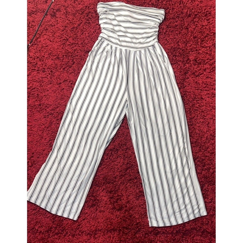 Heart & Hips White & Black Striped Strapless JumpsuitSize: L